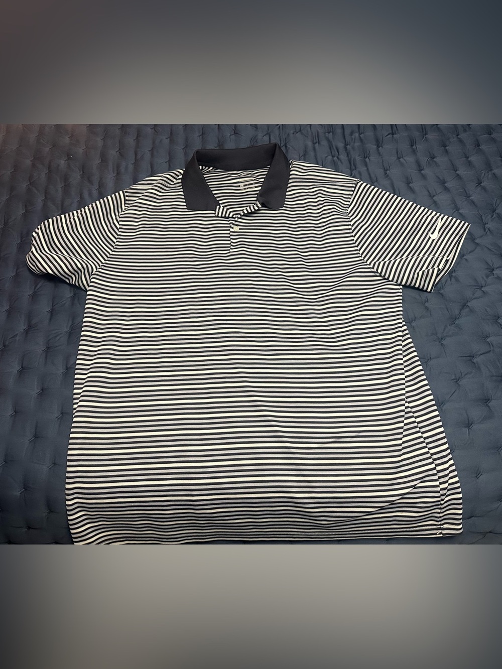Nike Navy and White Striped Dri-Fit Polo Shirt